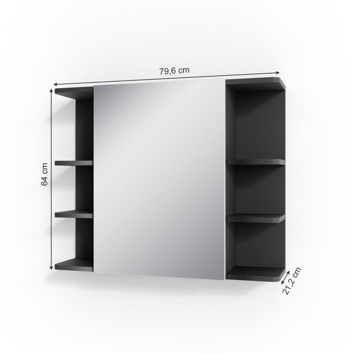 BADSPIEGELSCHRANK Fynn Anthrazit 79.6 x 64 cm - Anthrazit, Holzwerkstoff (79.6/64/21.2cm) - Vicco