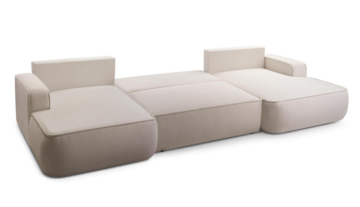 WOHNLANDSCHAFT Ablia Creme 364/168/87 cm mit Schlaffunktion - Creme/Schwarz, Kunststoff/Textil (364/87/168cm) - AX Living