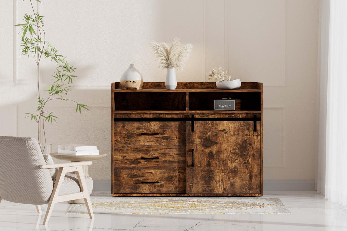 SIDEBOARD in 107/80/40cm - Dunkelbraun, Holzwerkstoff/Metall (107/80/40cm) - HOMAVO