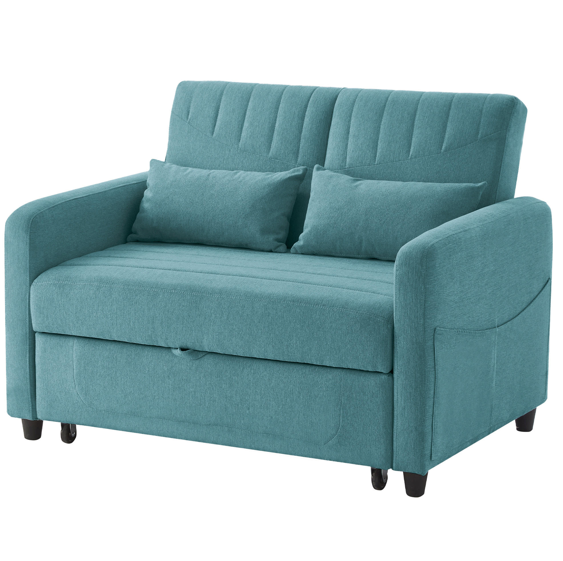 SCHLAFSOFA Baumwoll-Leinen mit Ausziehfunktion und verstellbarer Rückenlehne Antik Blaugrün 114/77/82,5 cm - Türkis, Textil (77/82.5/114cm) - Redom