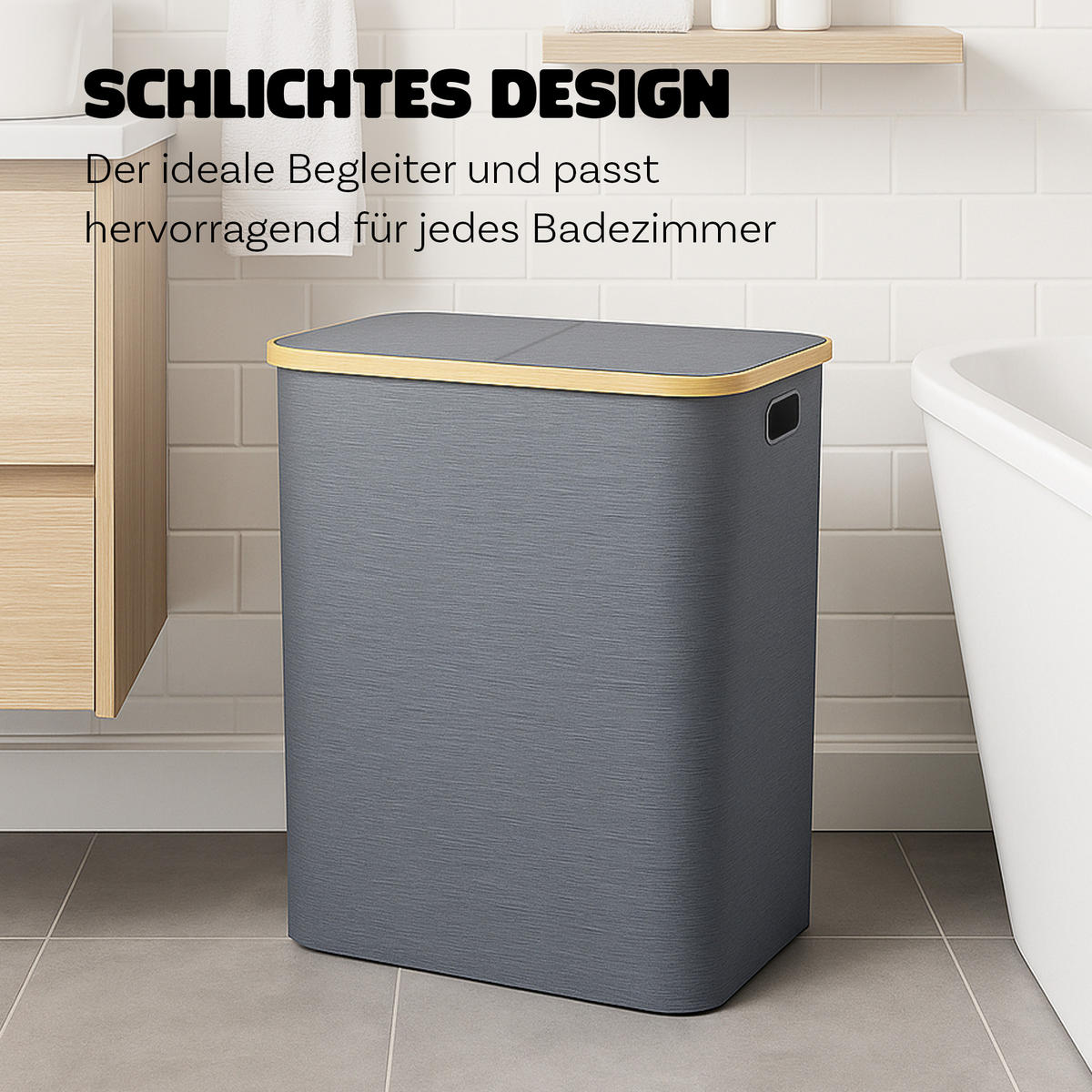 WÄSCHEKORB mit 2 Fächern 34x54x65cm - Grau, Textil (65/65/34cm) - Bestlivings