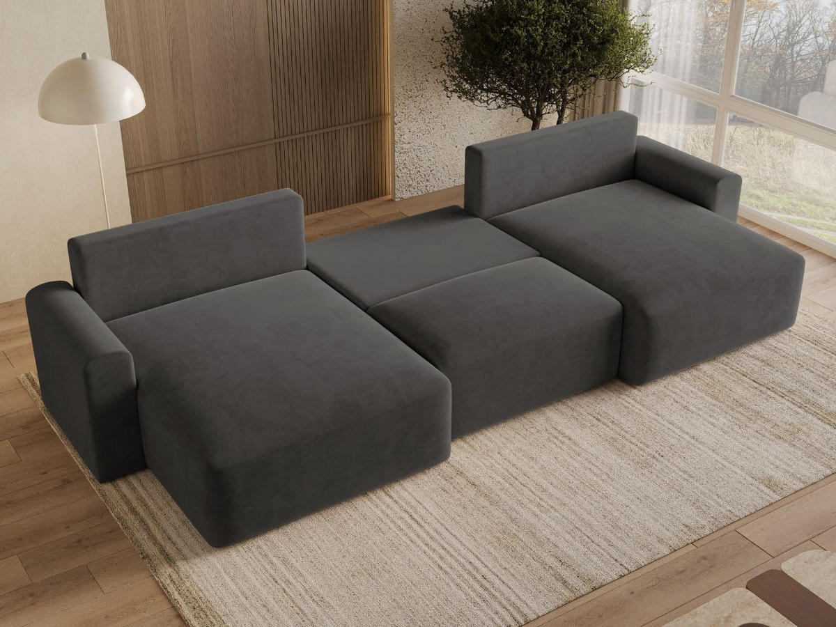 ECKSOFA U Aurora Dunkelgrau - Dunkelgrau, Holz/Textil (369/145cm) - Graingold
