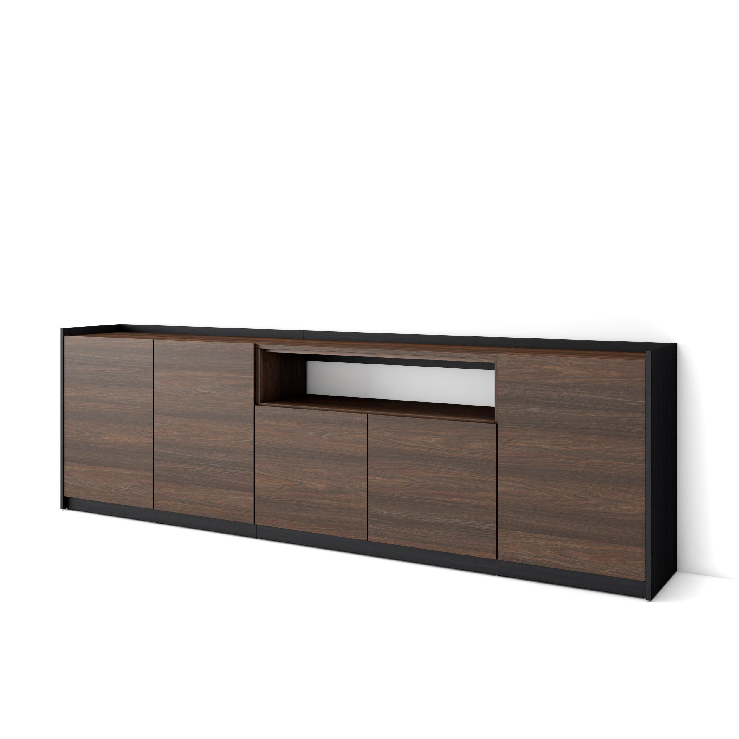 SIDEBOARD, Highboard, Dunkler Eiche und Schwarz, 260/37/80cm - Dunkelbraun, Holzwerkstoff (260/80/37cm) - Skraut Home