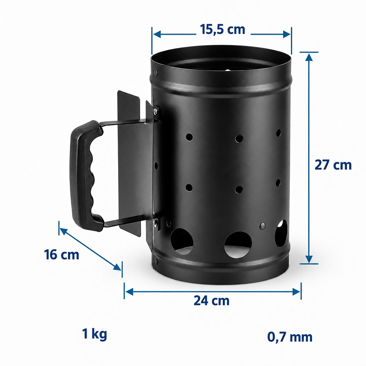 GRILLSTARTER Svart stål 27x24x16 cm - Svart, Metall/Plast (24/27/16cm) - Relaxdays