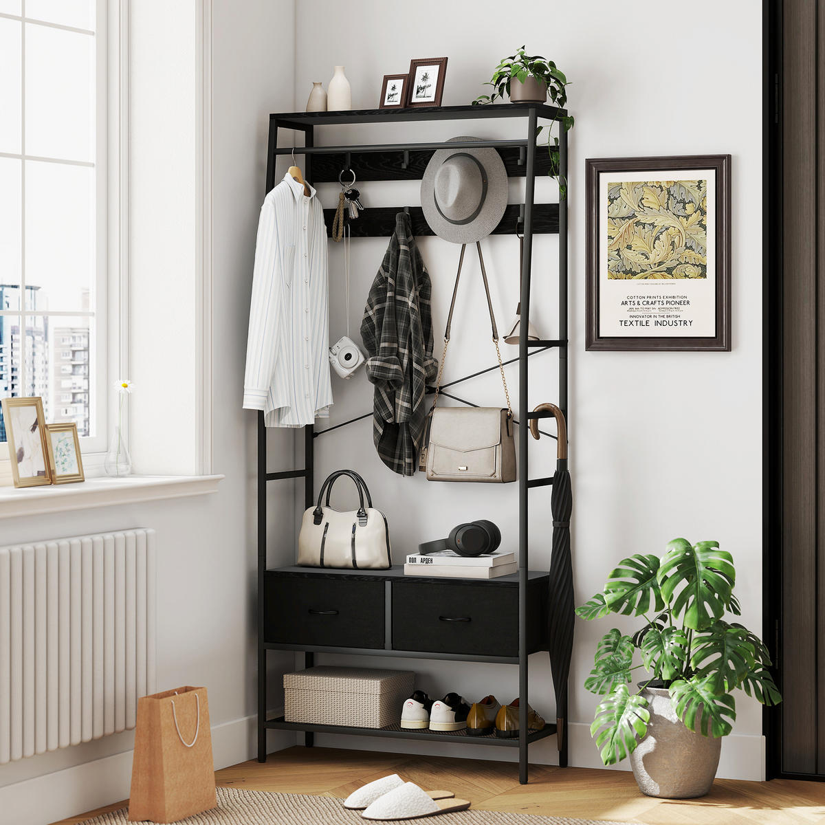 GARDEROBENSTÄNDER DE-09728 Schwarz - Schwarz, Holzwerkstoff/Metall (30/180.5/80cm) - ComfortXL