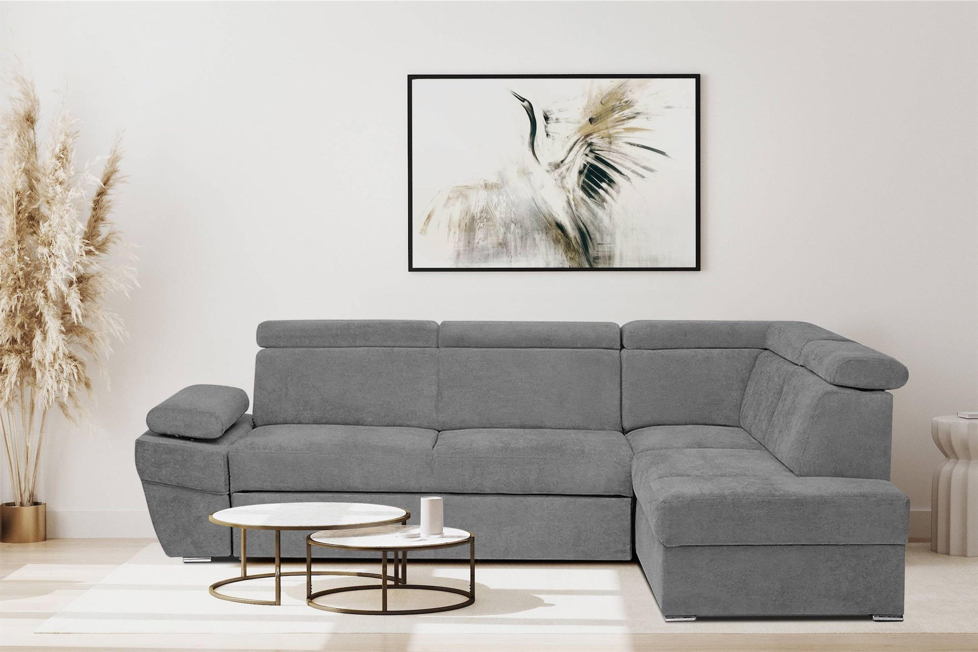 SCHLAFECKSOFA RATLO rechts 4/5-Sitzer mit Bettkasten in Lederoptik, grau - Silberfarben/Hellgrau, Textil (270/190cm) - KONSIMO®