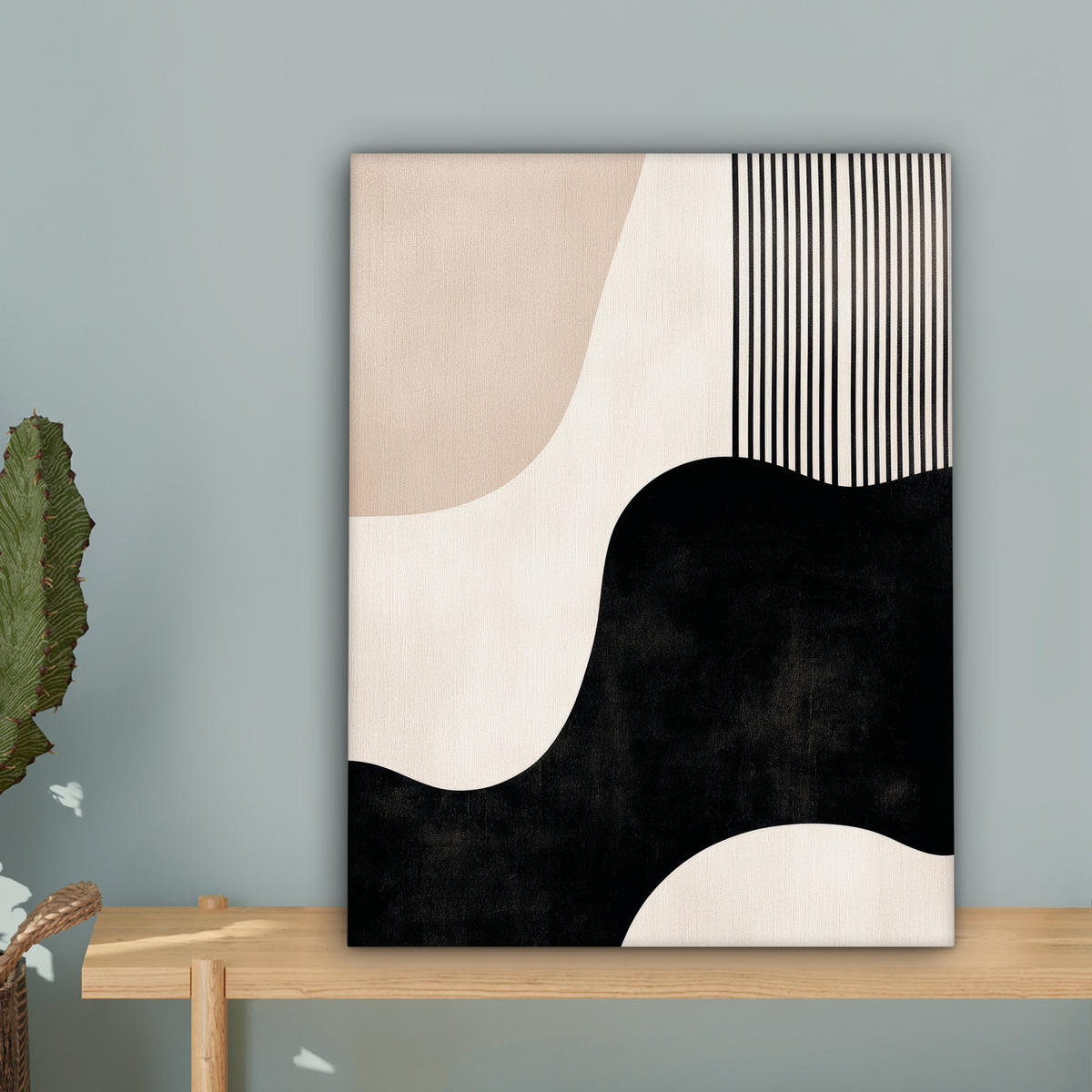 LEINWANDBILD Abstrakt - Japandi - Beige - Modern 30x40 cm - Schwarz, Textil (30/40cm) - MuchoWow