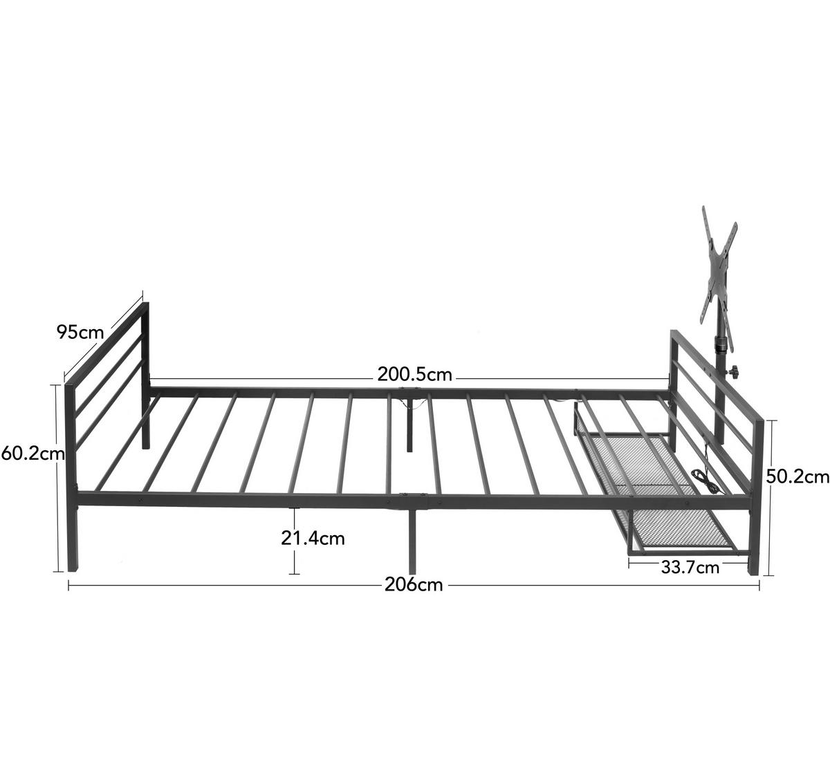 POSTEĽ 206 cm z kovu, čierna, s LED osvetlením a nastaviteľným držiakom monitora - čierna, kov (90/200cm) - BEAOK