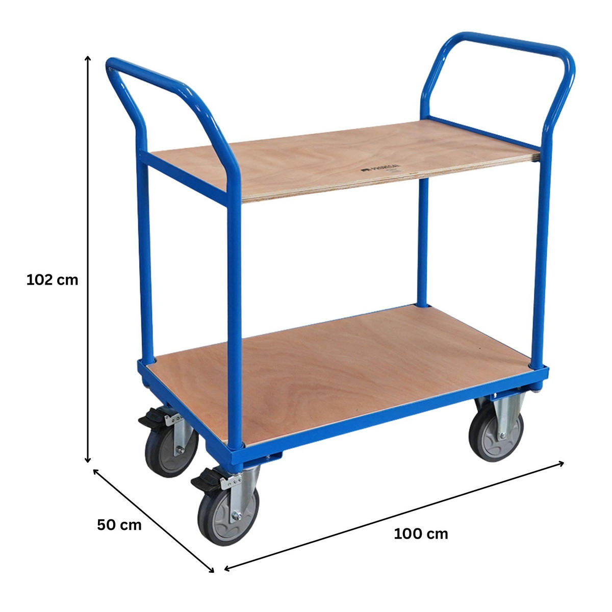 TISCHWAGEN mit 2 Etagen 102x100x50cm Traglast 400kg Lichtblau - Blau, Metall (50/100/102cm) - PROREGAL