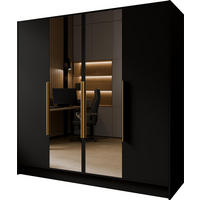 KLEIDERSCHRANK Mono Lux mit Speigel, Drehtüren mit Goldene Metallgriffe, Schwarz 200/200/51 cm - Schwarz, Holzwerkstoff (200/200/51cm) - WFL GROUP