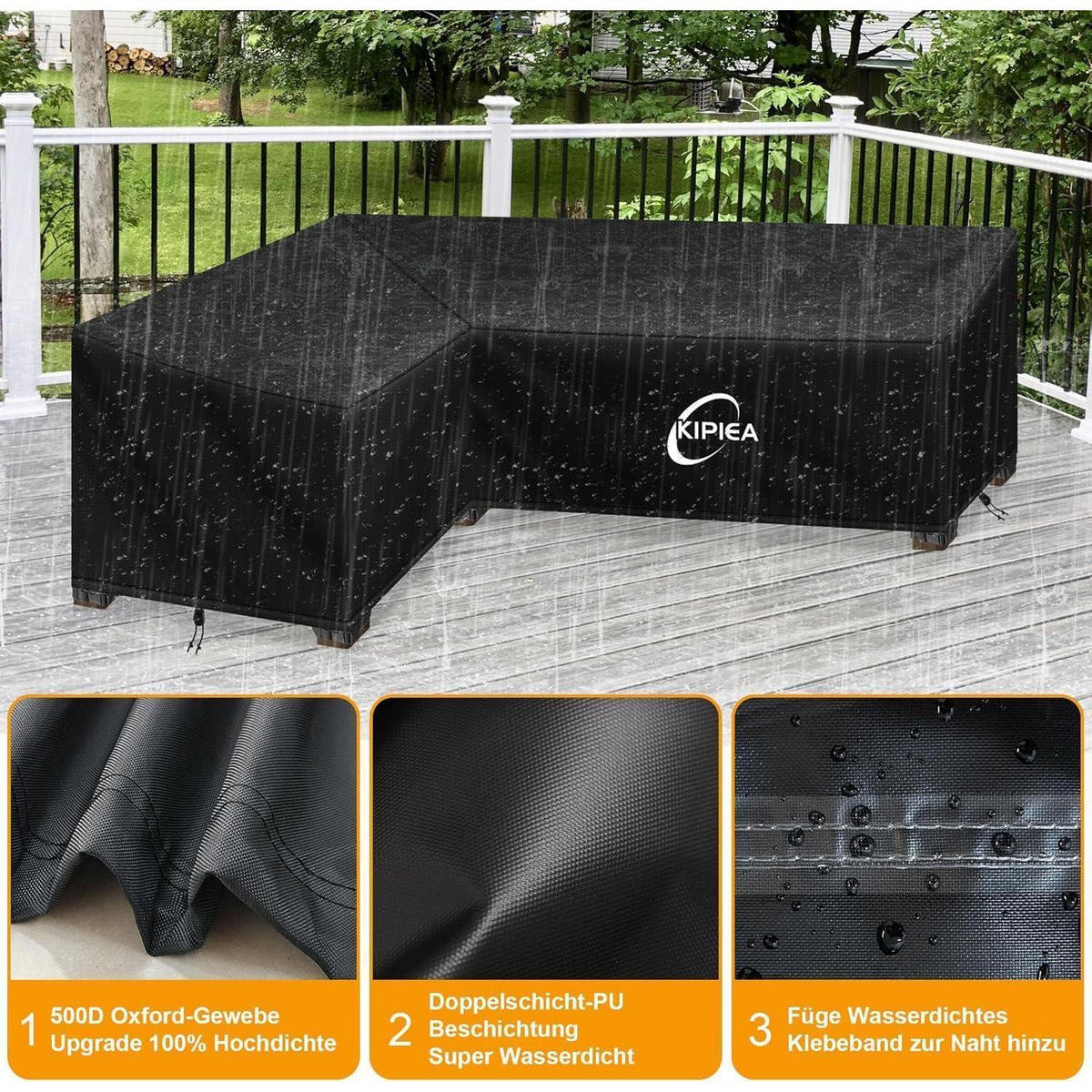 ABDECKUNG Loungemöbel L-Form Wasserdicht 147x198x85x78cm - Schwarz, Kunststoff (147/85/198cm)