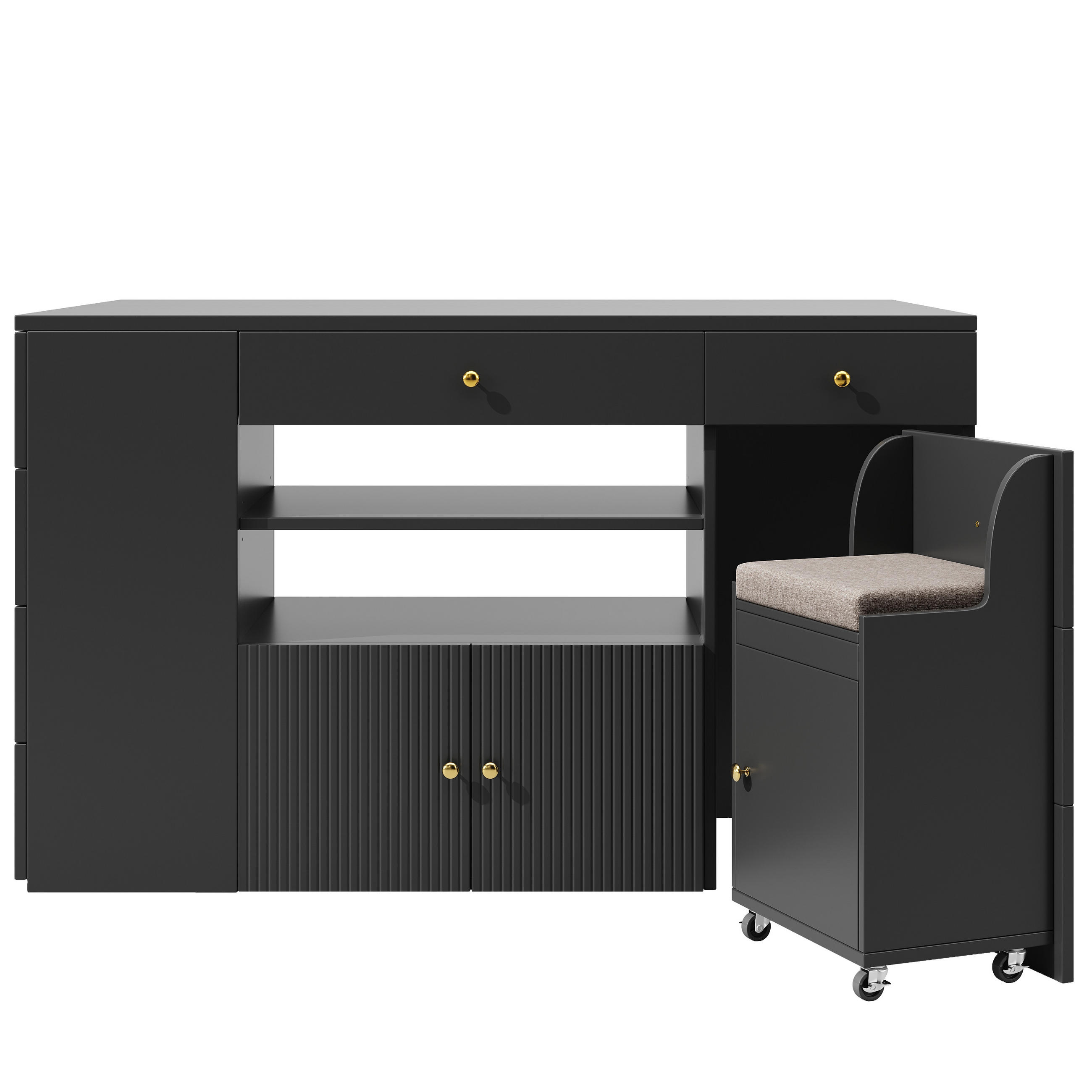 KÜCHENINSEL Schwarz 140/70/89 cm 3-teilig - Schwarz, Holzwerkstoff (140/89/40cm) - PANGIVO