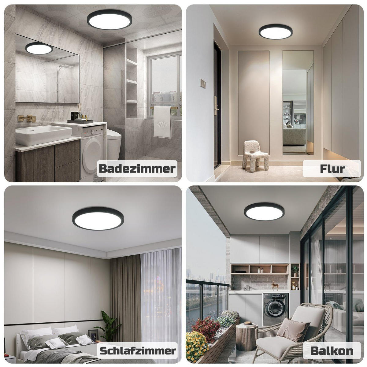 LED-DECKENLEUCHTE Berlin 23 cm - Schwarz, Kunststoff (23/23/2.5cm) - Nettlife