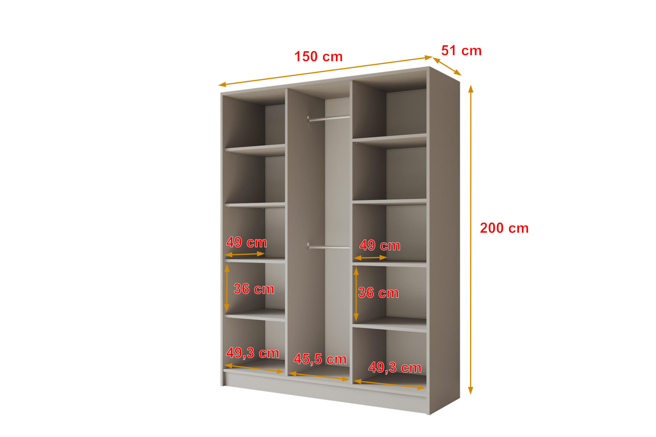 Thumbnail - Altdecor Kleiderschrank, Kaschmir, Gold, Holzwerkstoff, 150x200x51 cm, Schlafzimmer, Kleiderschränke, Drehtürenschränke