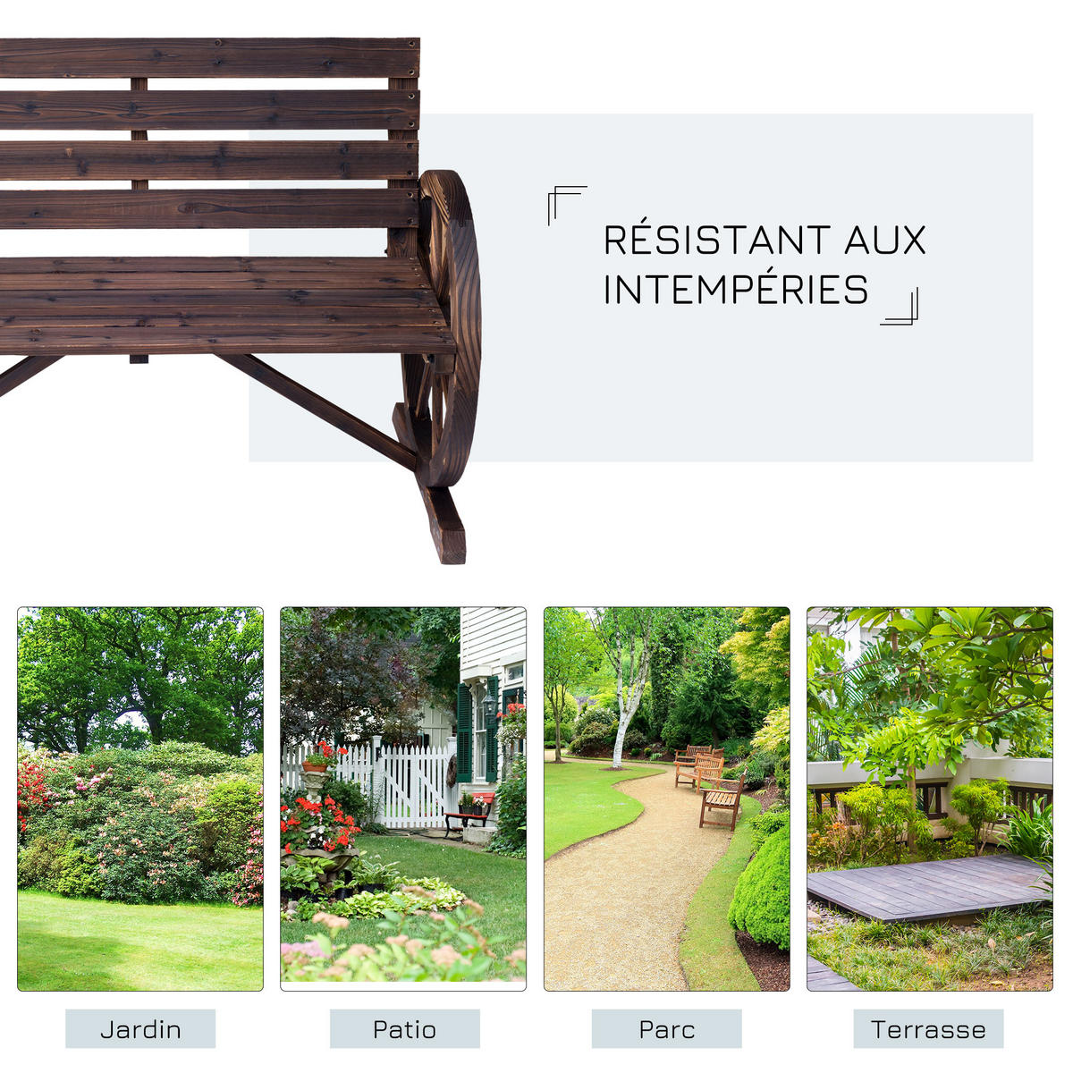 GARTENBANK DE-17756 3-Sitzer mit Wagenrädern & Lattenrost Carbonisiert - Braun, Holz (105.5/75/59cm) - ComfortXL
