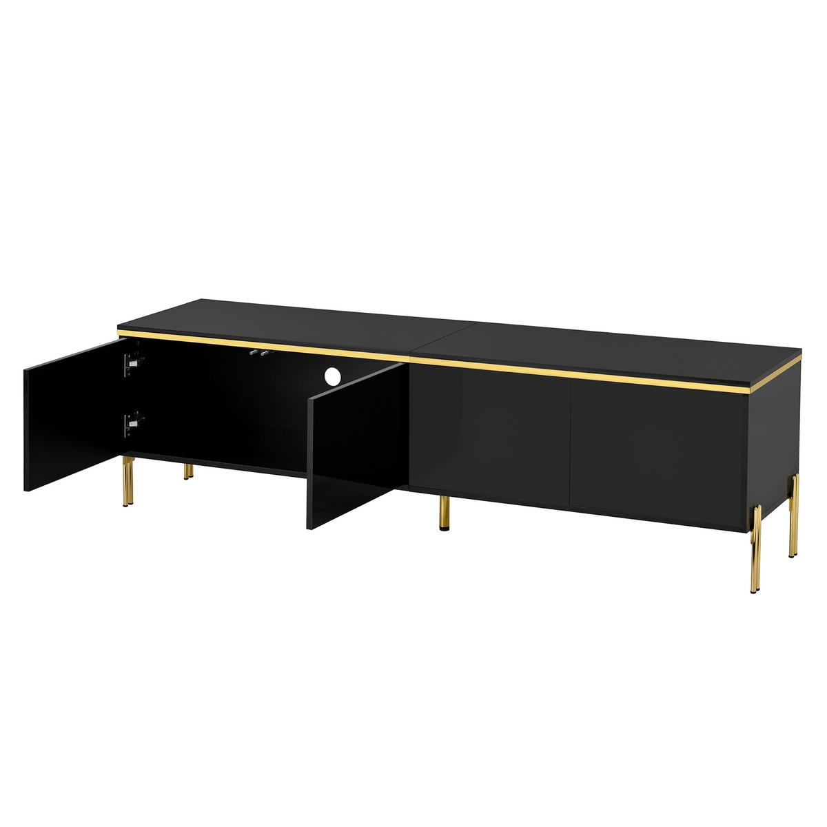 TV-SCHRANK 170/38/50 cm Schwarz Hochglanz mit 4 Türen und Gold - Schwarz, Holzwerkstoff/Metall (170/50/38cm) - Oxeza