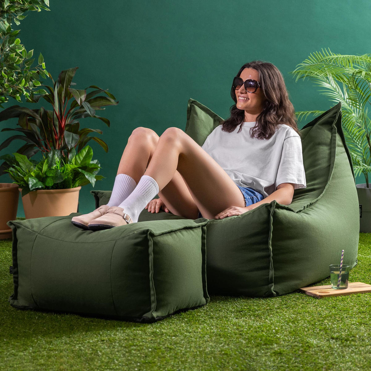 SITZSACK Outdoor-Sessel Alto + Hocker - Grün, Textil (94/75/94cm) - icon