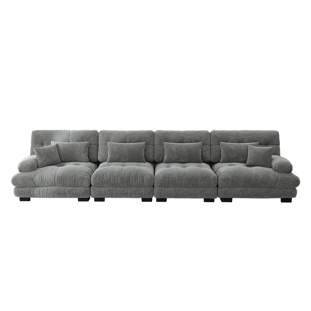 SCHLAFSOFA 4-Sitzer aus Chenille mit Tiefsitz, Grau - Grau, Textil (406/81/77cm)