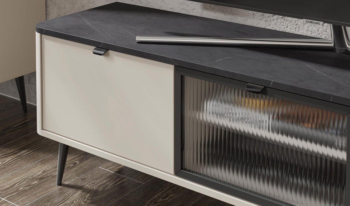 WOHNZIMMER-SET Marly Kaschmir / Graustein (2-tlg) - Kaschmir/Beige, Holzwerkstoff/Metall (250/191/40cm) - Feldmann-Wohnen