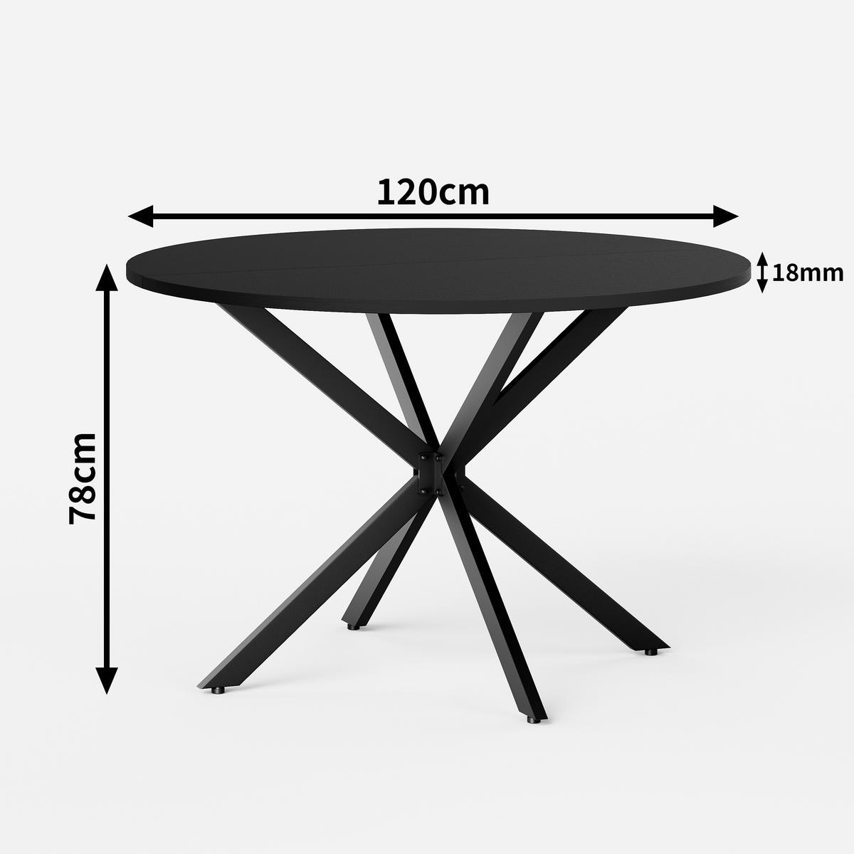 ESSTISCH DE-37300 rund mit X-Beinen und pulverbeschichtetem Stahl Schwarz - Schwarz, Holzwerkstoff (120/120/78cm) - ComfortXL