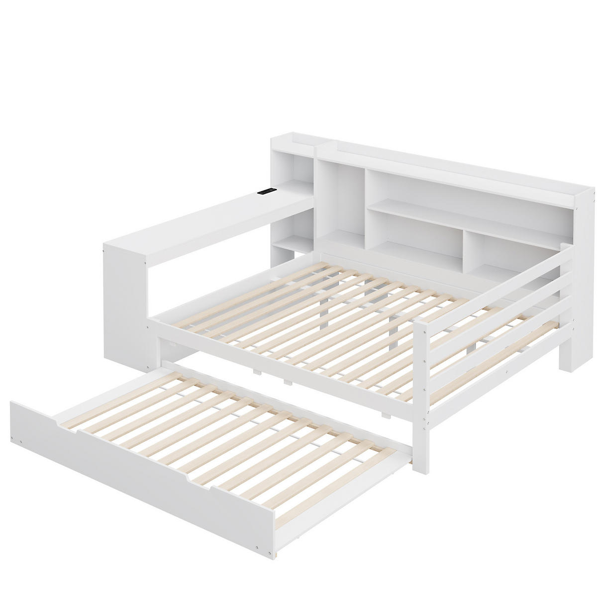BETT Aus Massivholz mit ausziehbarem Bett und Schreibtisch Weiß 140/200 cm - Weiß, Holz (140/200cm) - OKWISH