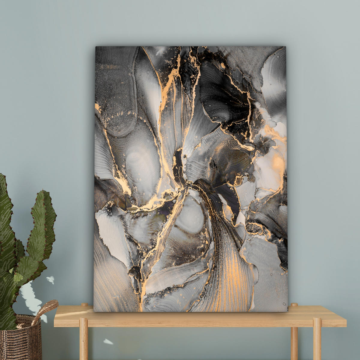 LEINWANDBILD Grau - Luxus - Gold - Marmor Wandbild Wohnzimmer 60x80 cm - Dunkelgrau, Textil (60/80cm) - MuchoWow