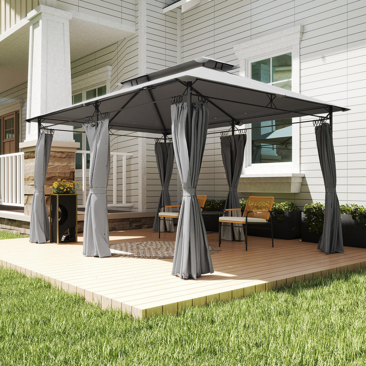 GARTENPAVILLON Doppeldach, 6 Seitenteile, Wasserabweisend, Für Garten Terrasse, 4x3 m, Dunkelgrau - Dunkelgrau, Metall (397/273/297cm)