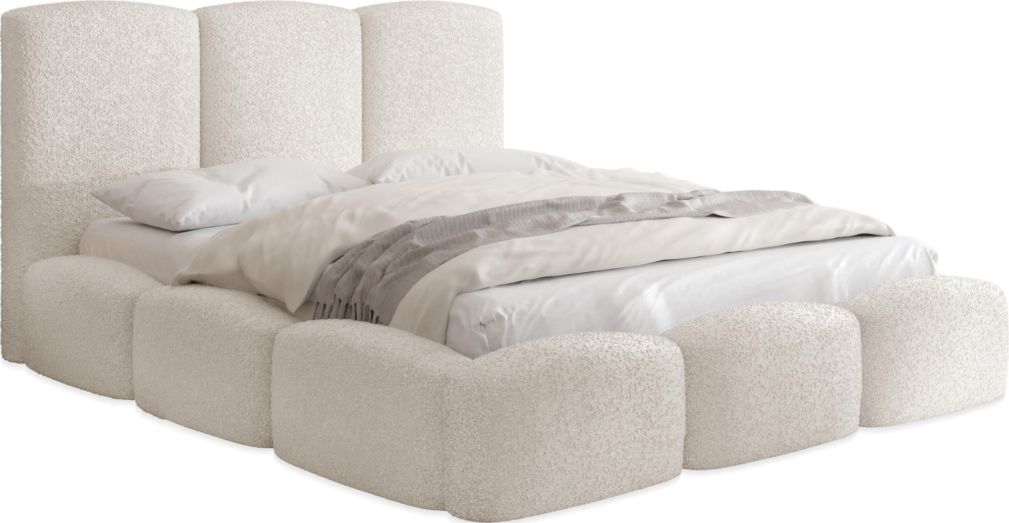 POLSTERBETT Harmony mit Bettkasten, Creme Boucle 160x200 cm - Birkefarben/Schwarz, Holz/Holzwerkstoff (160/200cm) - WFL GROUP