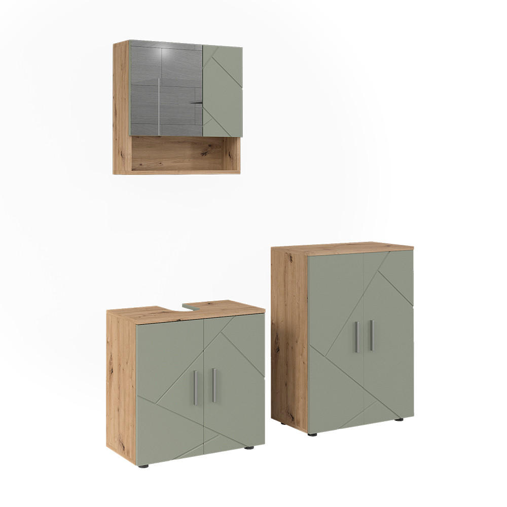 BADMÖBEL-SET Irma Salbeigrün 3 Teile - Salbeigrün, Holzwerkstoff (60/59/30cm) - Vicco