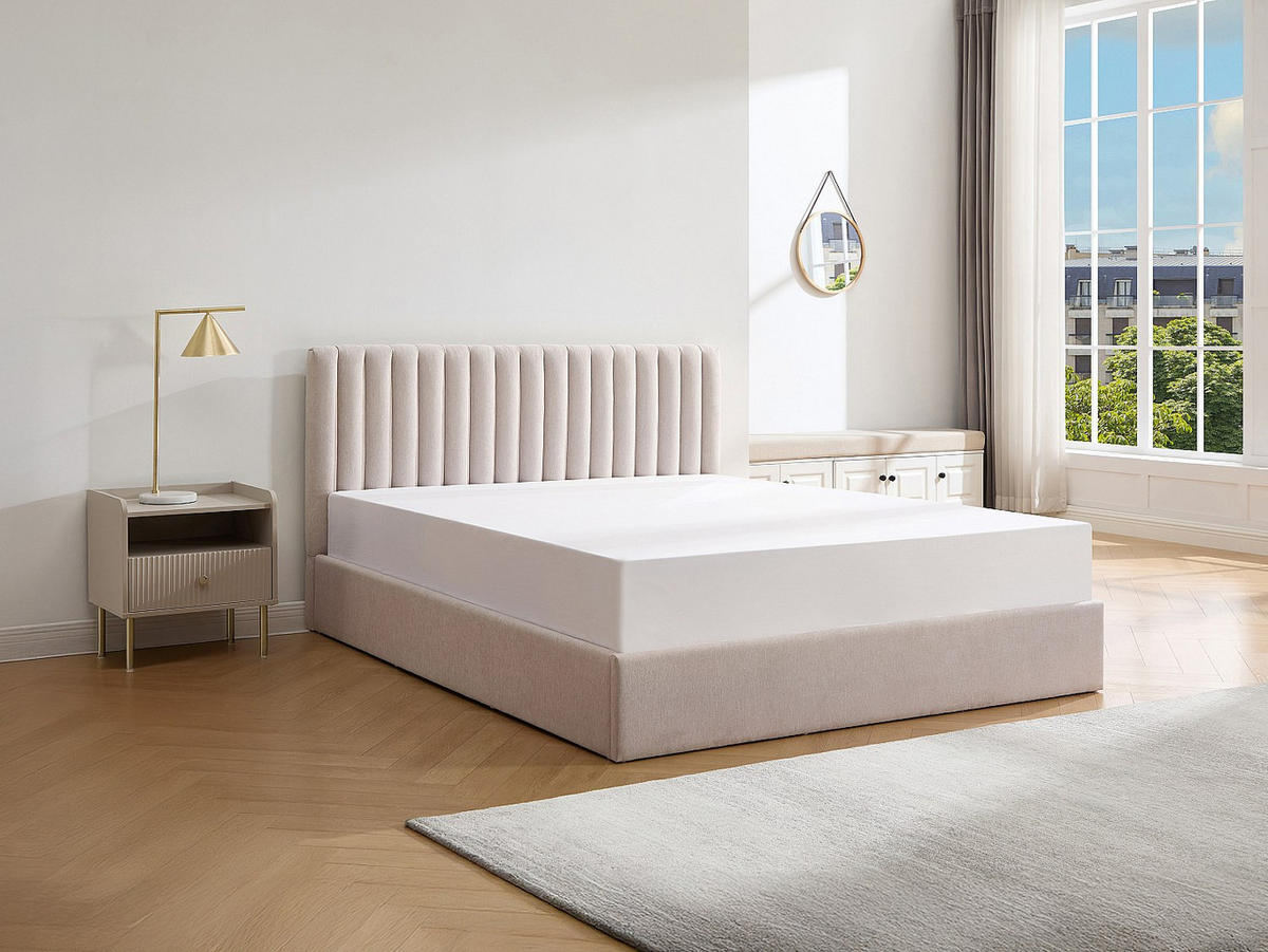 BETT mit Bettkasten - 2 Personen - stoff - beige Saraneli - Beige, Textil (140/190cm) - Vente-Unique