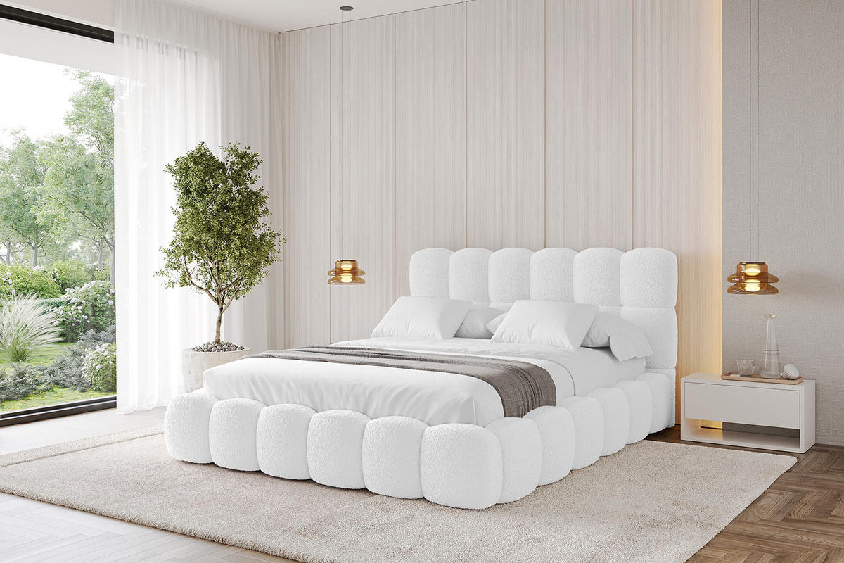 POLSTERBETT mit Bettkasten und Lattenrost, Bett mit Matratze H3/H4 - LEYA 120x200 Weiß - Weiß, Holzwerkstoff/Textil (120/200cm) - ALTDECOR