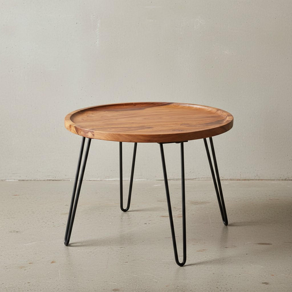 Thumbnail - Kadima Design Couchtisch, Braun, Holz, Echtholz,Sheesham, Rund,Rund, Haarnadel, 60x45x60 cm, Wohnzimmer, Wohnzimmertisch...