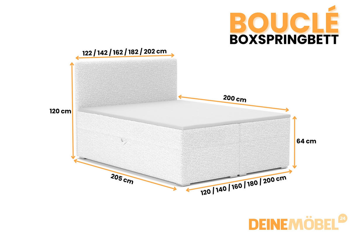 BOXBETT BOUCLE 200/200 in Boucle Creme H3 - Creme, Holz/Holzwerkstoff (200/200cm) - Deine Möbel 24