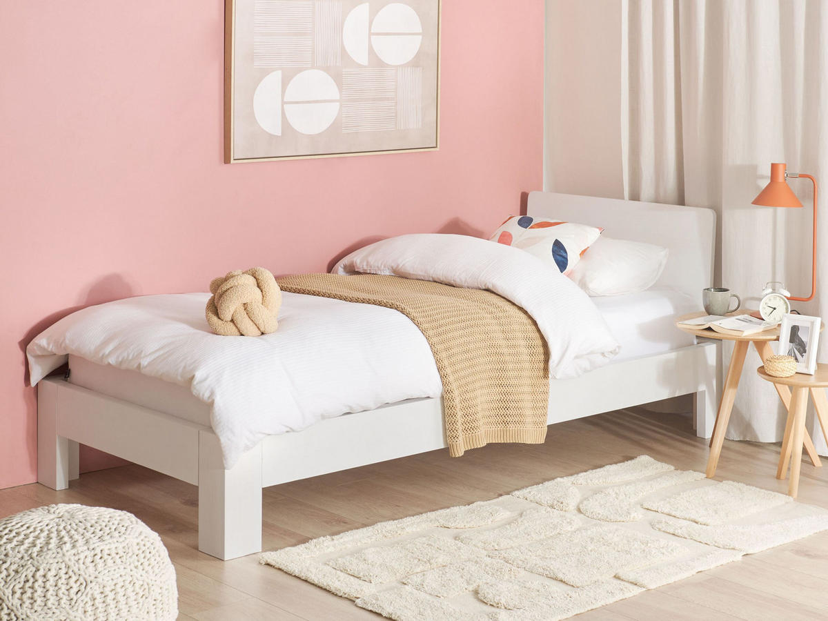 BETT mit Lattenrost 90x200 cm Weiß Royan - Weiß, Holz (90/200cm) - Beliani
