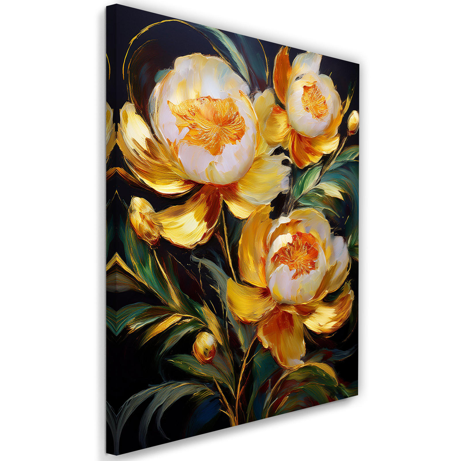 WANDBILD pfingstrosen blumen gemalt goldgelb - Goldfarben, Textil (40/60cm) - Feeby