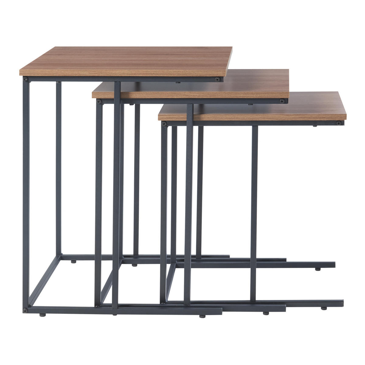 SATZTISCH Augustenborg im 3er Set - Nussbaumfarben/Schwarz, Holzwerkstoff/Metall (46/51/61cm) - [en.casa]