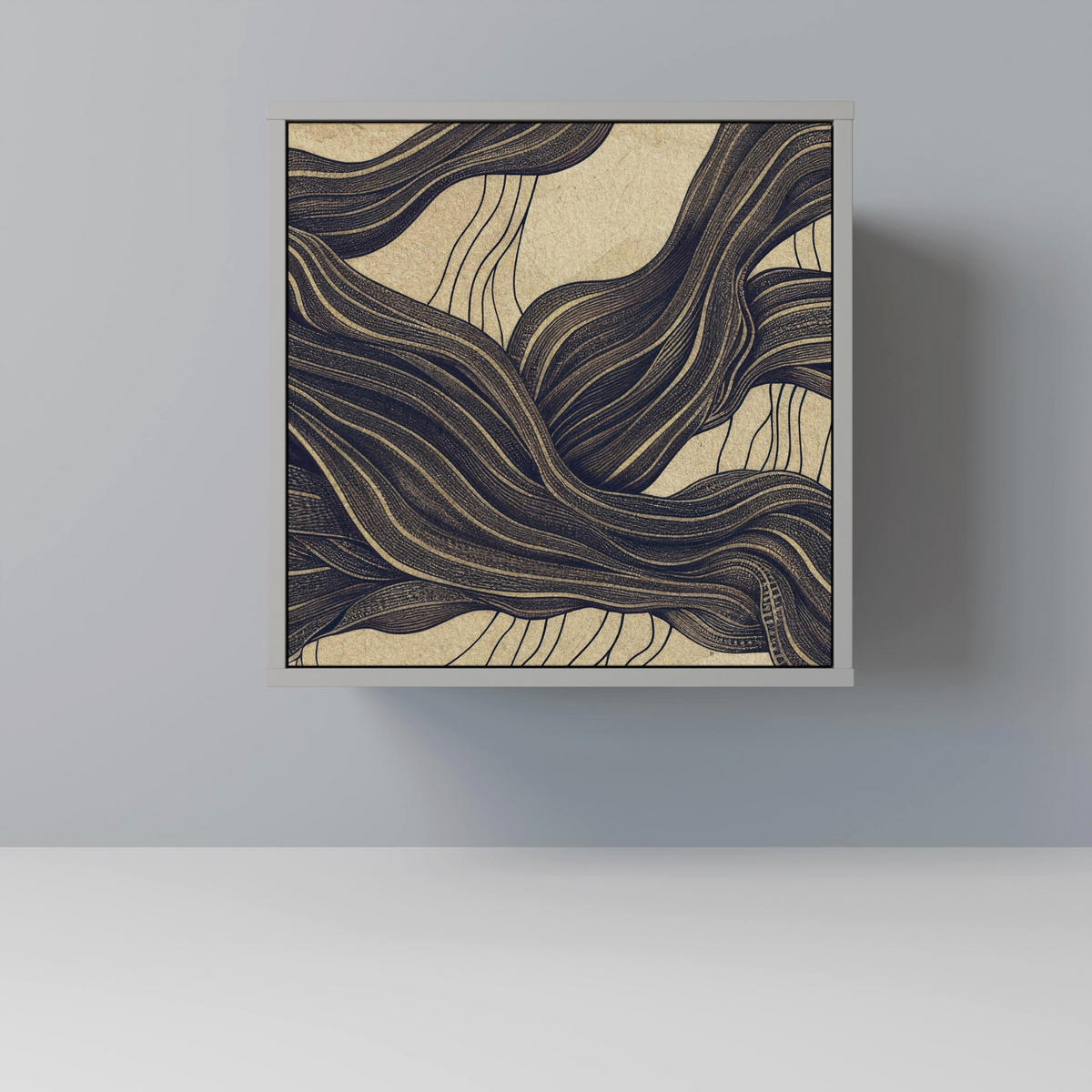 SIDEBOARD UNIFIED FRAGMENTS, Grau, 57,5x42x57,5 cm, Ohne Füße - Multicolor/Grau, Holzwerkstoff (57.5/57.5/42cm) - SpaceRebels