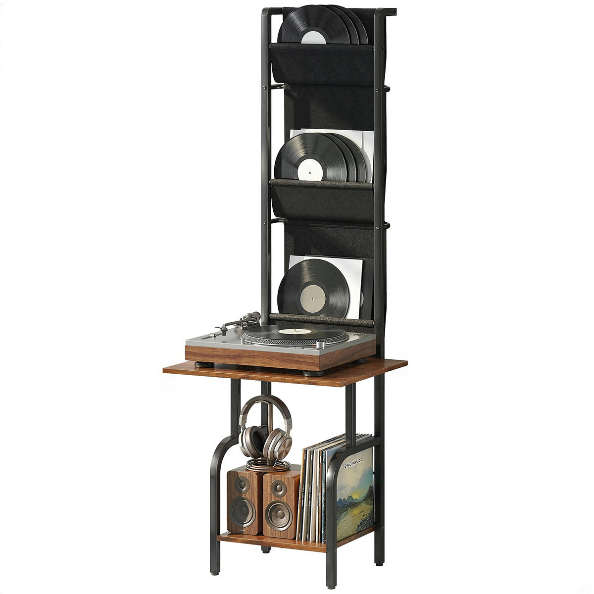 CD-REGAL Braun und Schwarz mit 3 Stofftaschen - Wildeiche, Metall (50/144/48.5cm) - PANGIVO