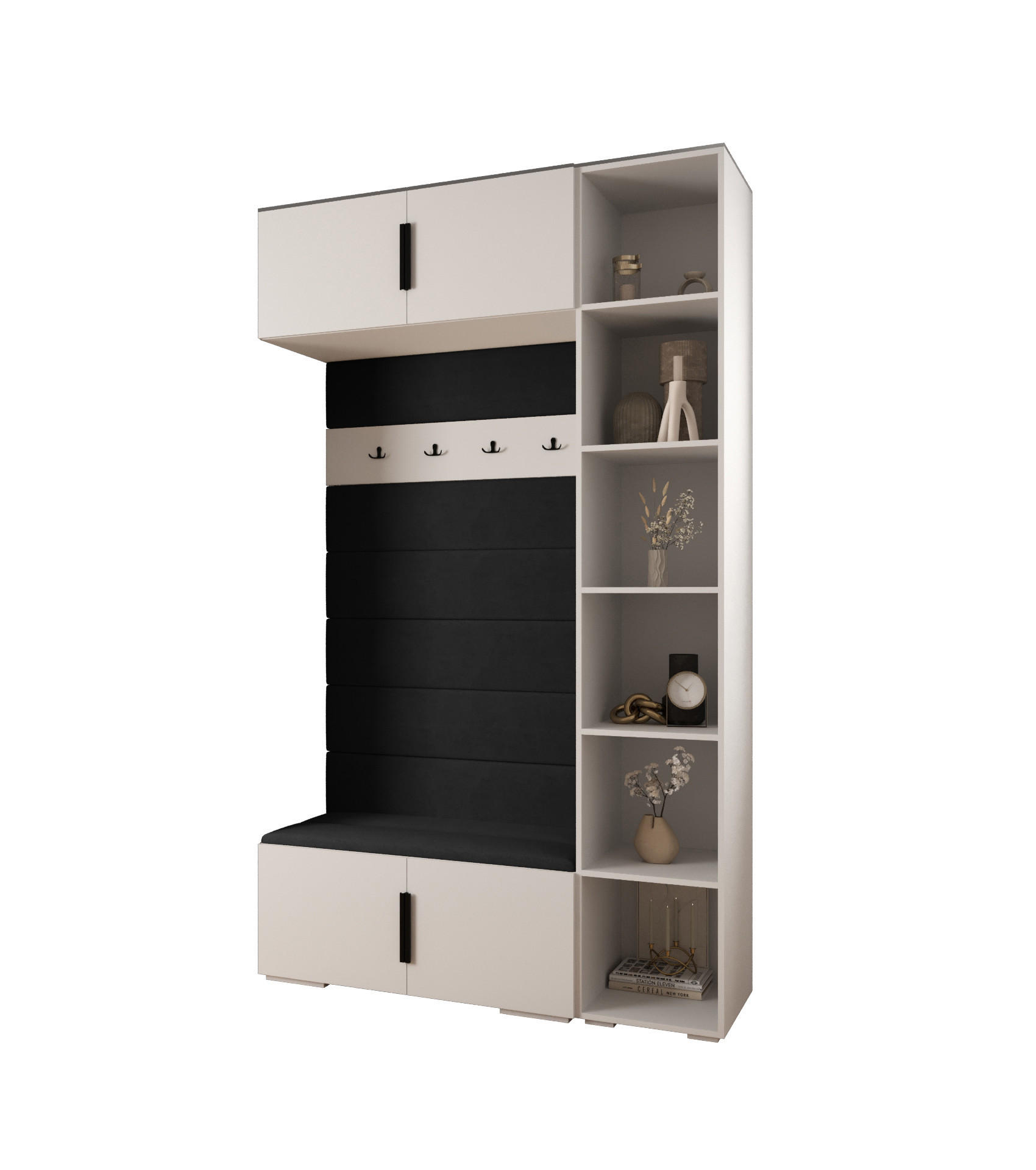 Abiks Möbel Garderoben-Set Weiß, Schwarz, Schwarz 140x236.7x47 cm