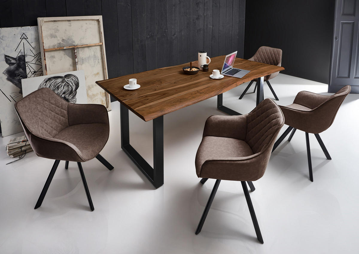 TISCHGRUPPE DORA - Beige/Silberfarben, Holz/Metall (160/77/85cm) - SAM