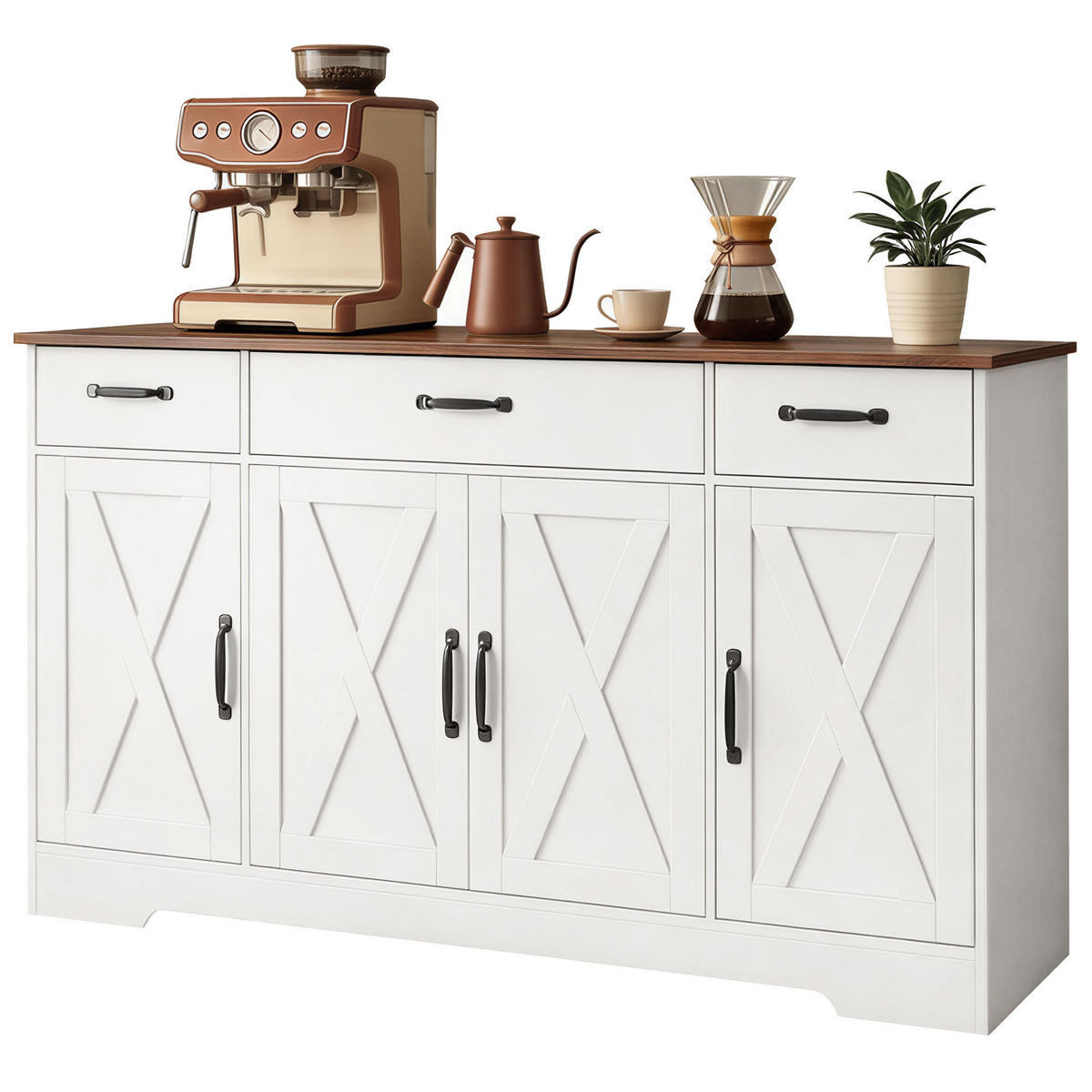 SIDEBOARD DE-11298 Landhausstil, 4 Scheunentüren Weiß - Weiß, Holzwerkstoff (140/81/40cm) - ComfortXL