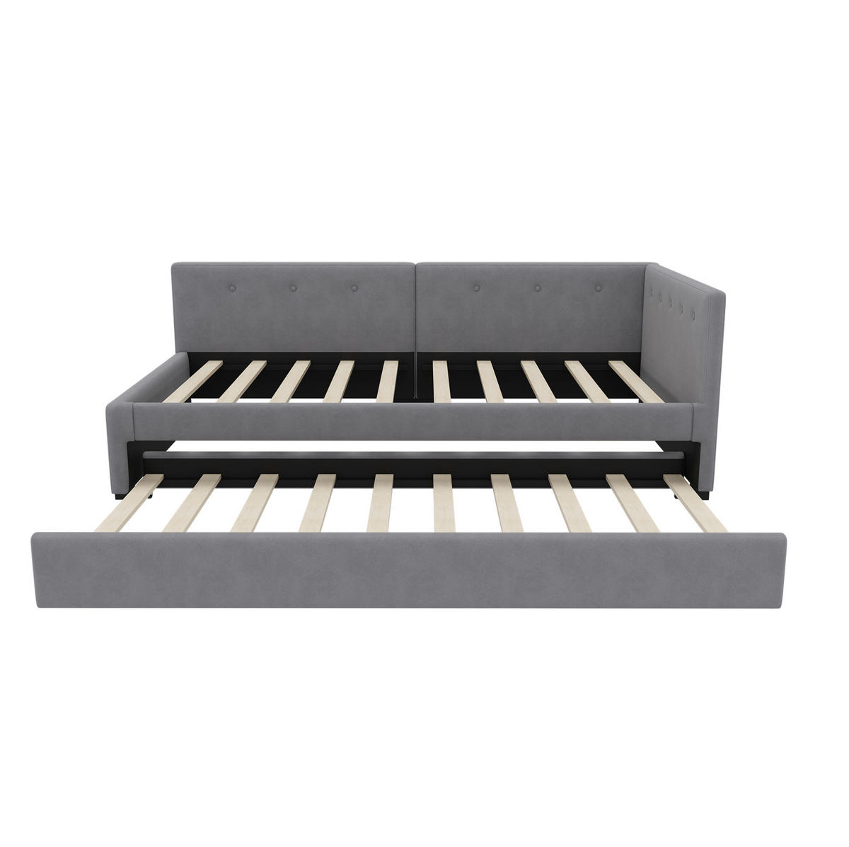 TAGESBETT 90/200 cm mit ausziehbarem Rollbett, Samtbezug und Lattenrost, Grau - Grau, Textil (90/200cm) - Redom