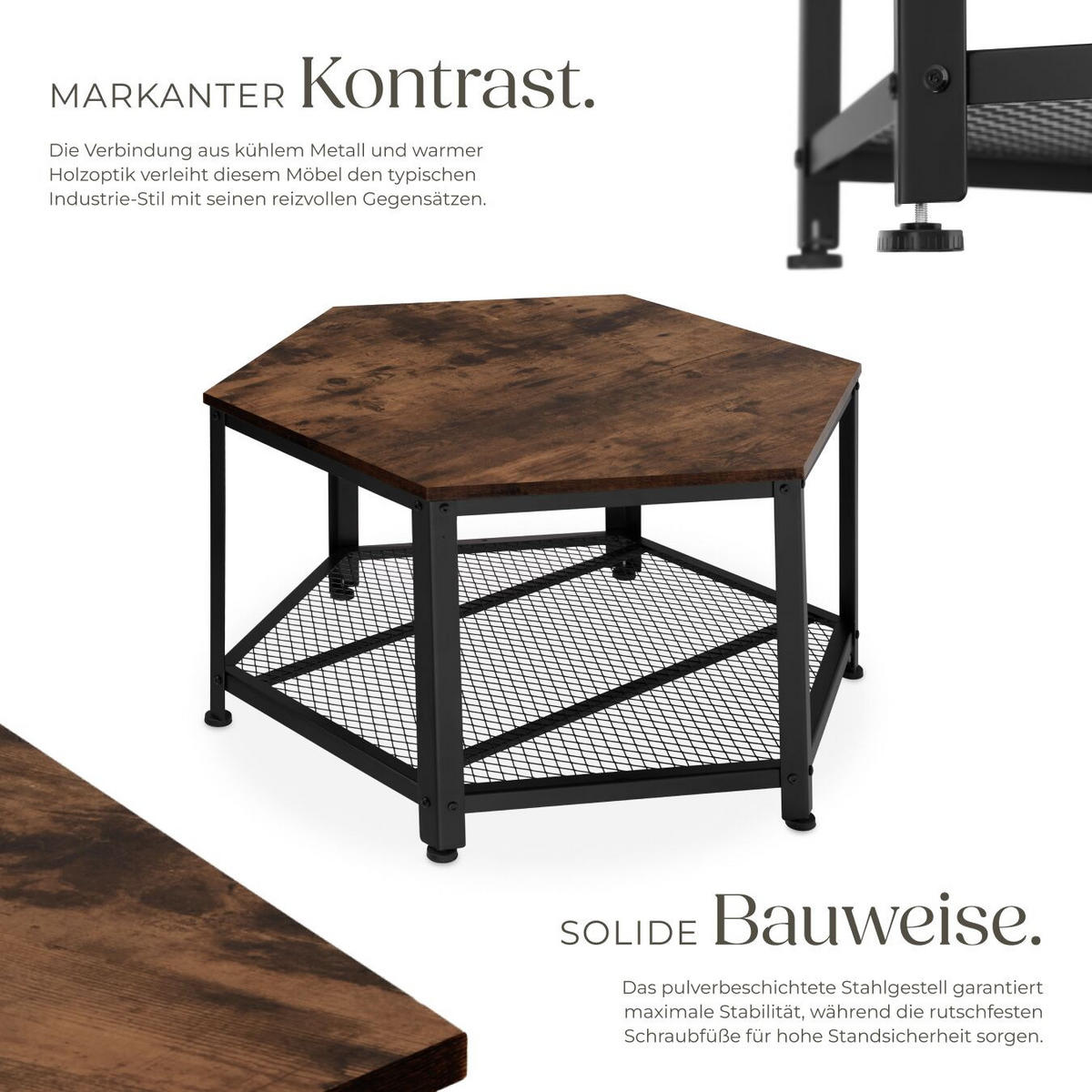 COUCHTISCH Norwich,86,5 x 75 x 46,5 cm,Industrial Holz dunkel, rustikal - Rostfarben, Holz (75/86.5/46.5cm) - tectake