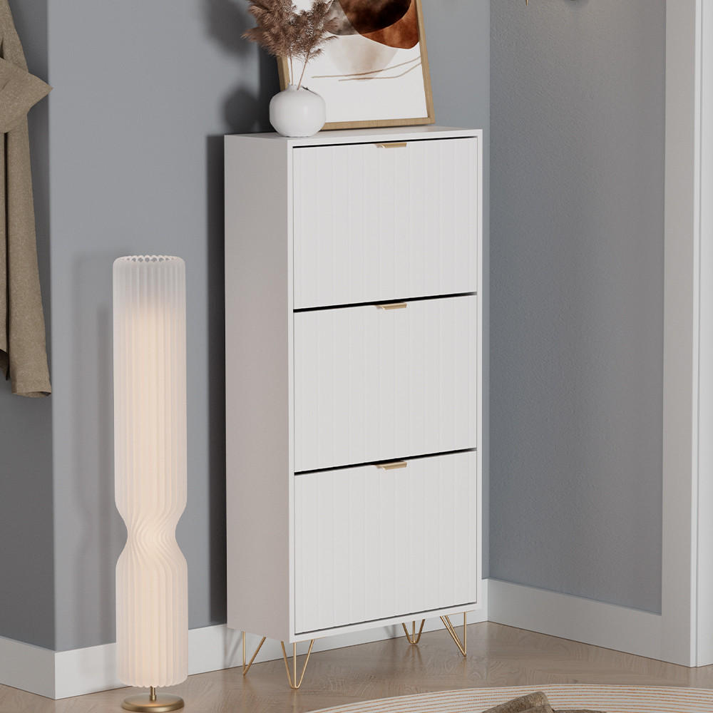 Thumbnail - Vicco Schuhschrank, Weiß, Holzwerkstoff, 3 Schubladen, Rechteckig, 60x128.5x23.5 cm, Garderobe, Schuhaufbewahrung, Schuh...