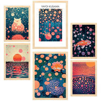 POSTER Set Mit 6 Yayoi Kusama Sonnenuntergang Wasser Janapise A3 & A4 Rahmen Aus Hellem Holz - Beige, Papier (29/3cm) - Nacnic