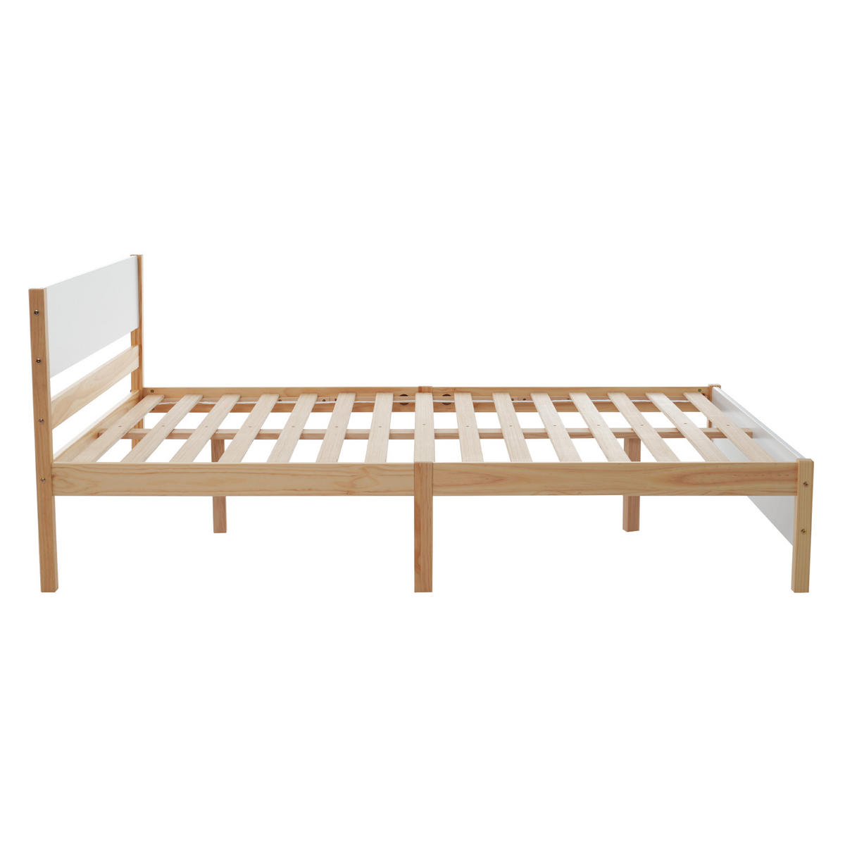DOPPELBETT aus Kiefer und MDF 140x200 cm Weiß/Natur mit Lattenrost und stabilen Mittelfüßen - Naturfarben, Holz (140/200cm) - Modfu