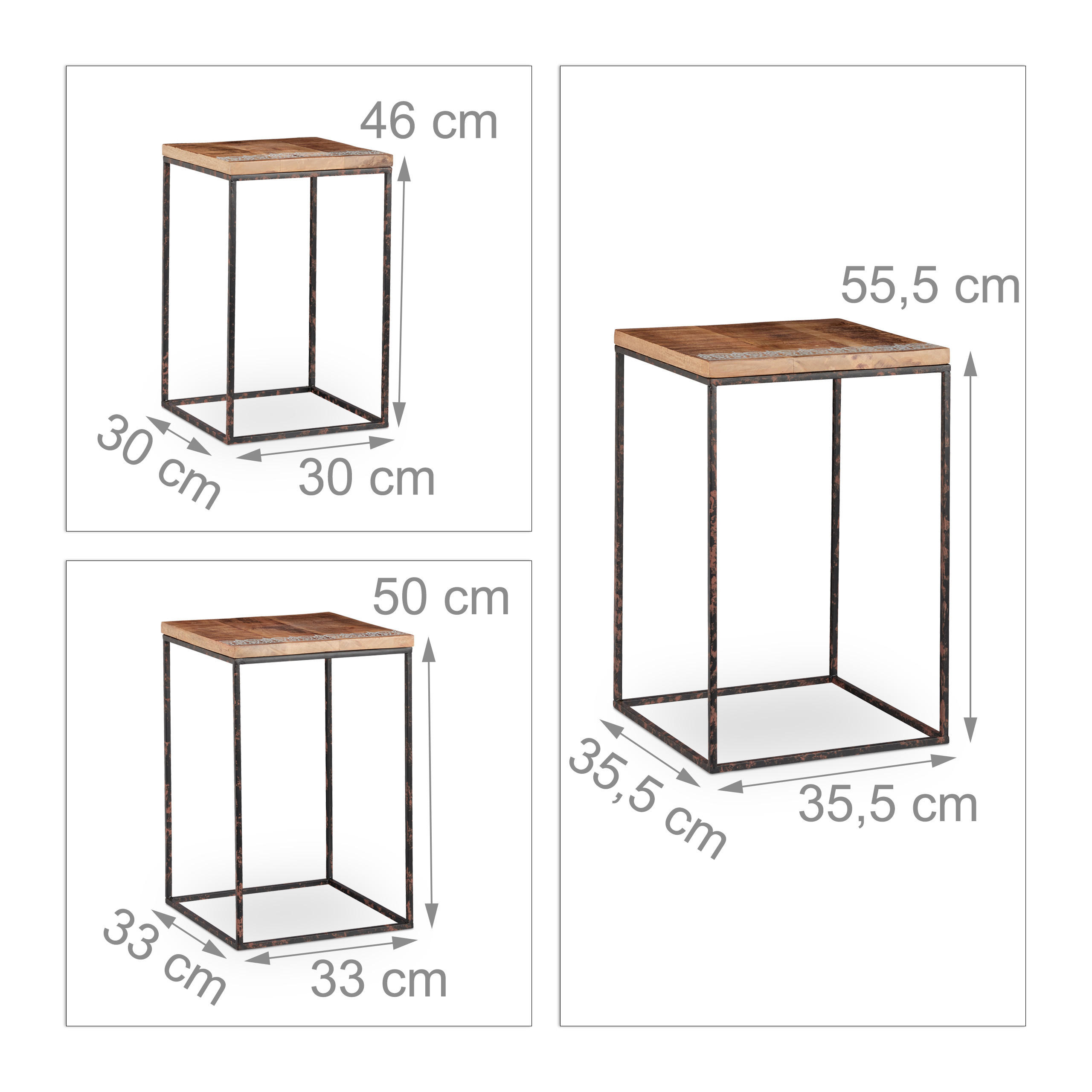 Thumbnail - Relaxdays 3Xbeistelltisch, Mehrfarbig, Metall, Holz, 35.5x55.5x35.5 cm, Wohnzimmer, Wohnzimmertische, Beistelltische