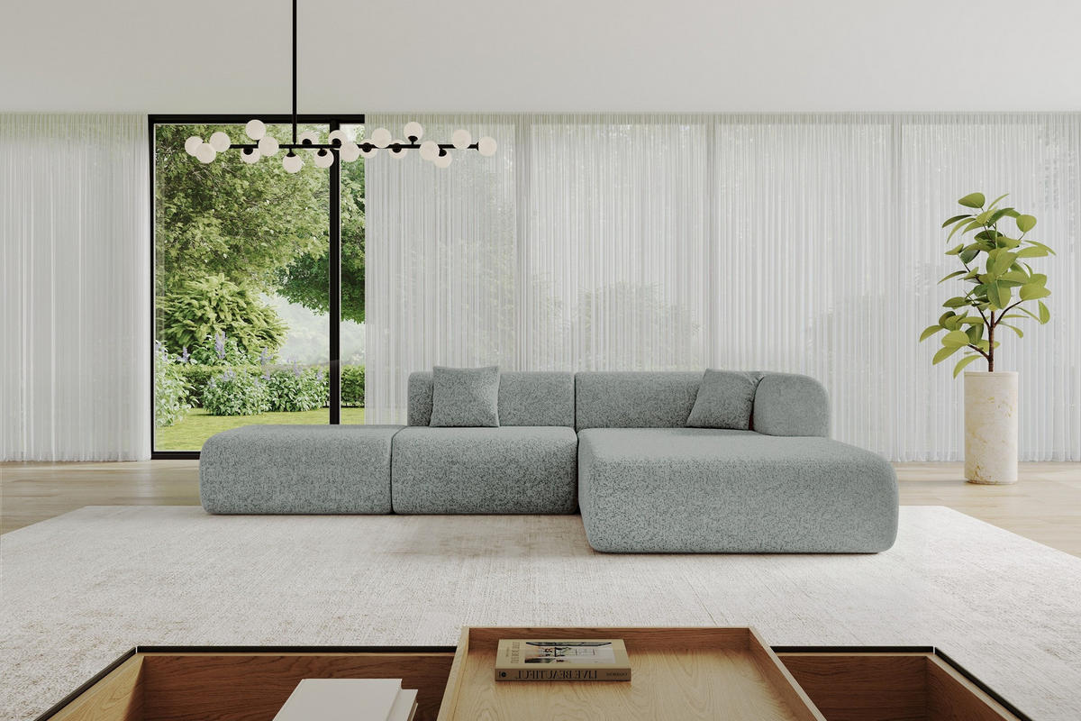 ECKSOFA Ottomane Rechts OVLY-L 289x176x71 Grün Chenille - Dunkelgrün/Schwarz, Holzwerkstoff/Kunststoff (289/176cm) - ALTDECOR