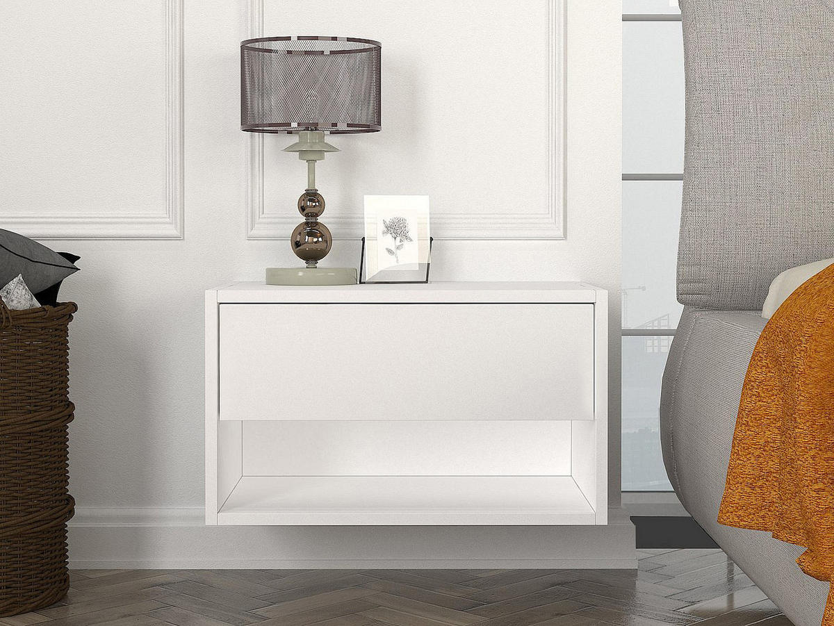 2ER-SET Nachttische hängend - 1 Schublade & 1 Ablage - Weiß - RITAMI - Weiß, Holz (60/35/40cm) - Vente-Unique