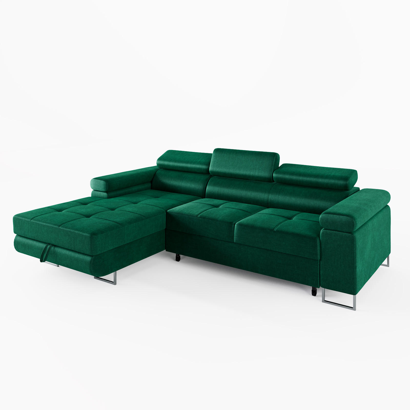 ECKSOFA VEMO MINI Links Dunkelgrün Velour-Stoff Kompakter Komfort für Wohnräume - Dunkelgrün, Textil (235/175cm) - Barchello